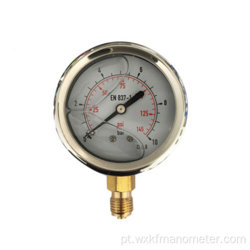 Manômetro de pressão preenchido com água líquida de aço inoxidável